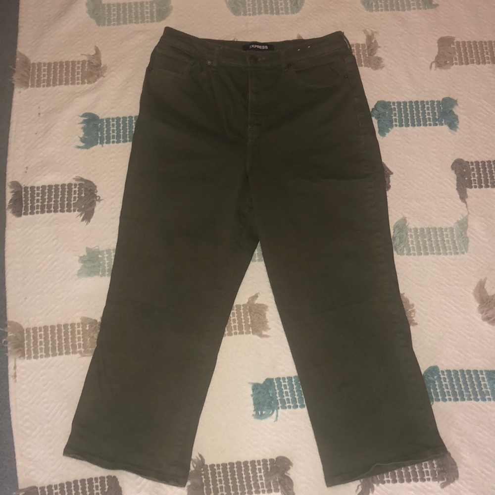 Wide leg cropped olive green Express jeans